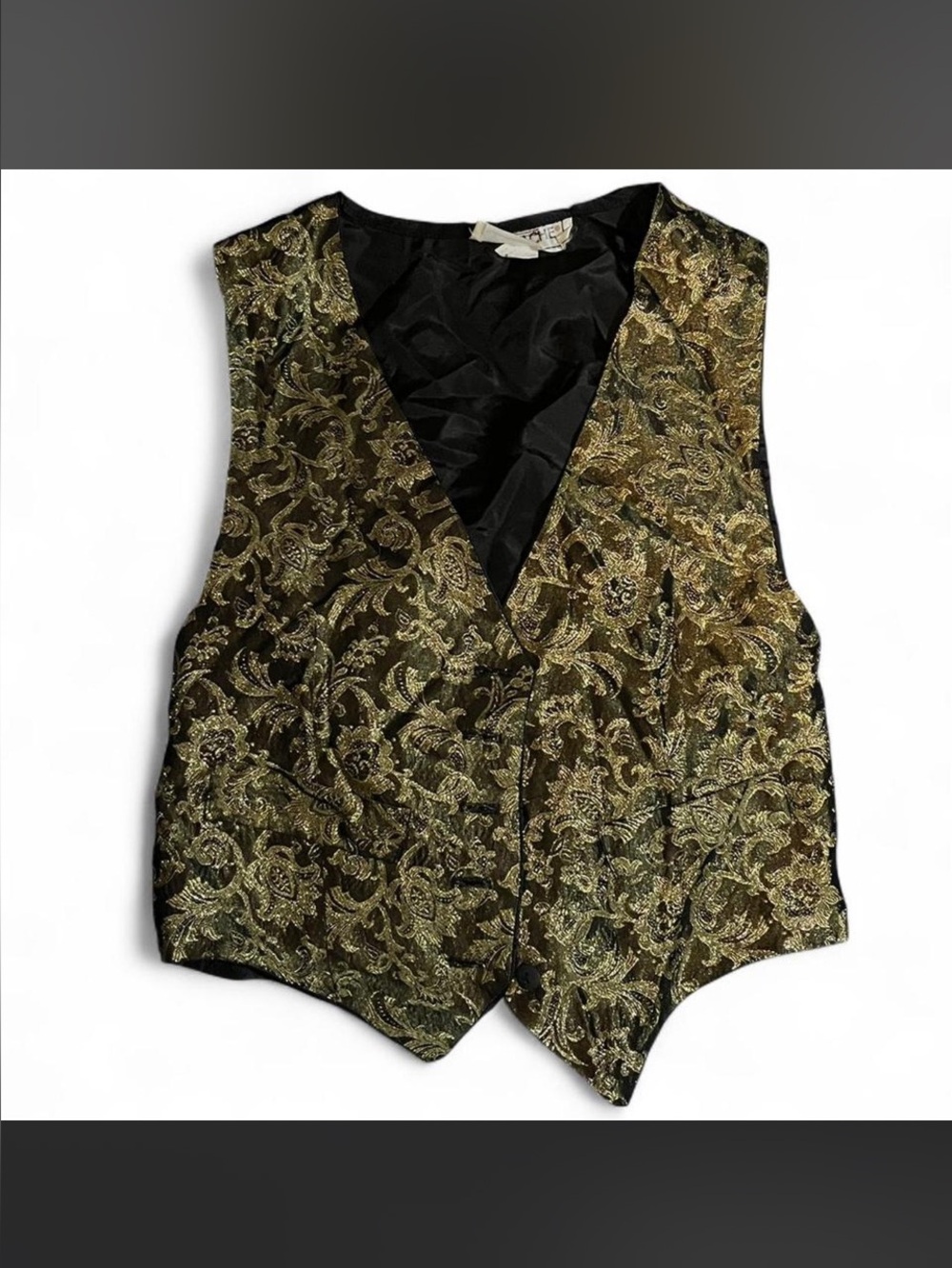 Vintage 80s Jordache Gold Metallic Floral Vest Brocade 80s Brat Pack M